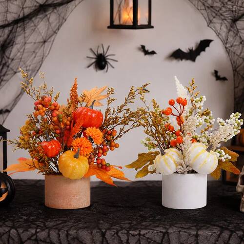 Fall Pumpkin Potted Plant Harvest Maple Leaf Flower Arrangem