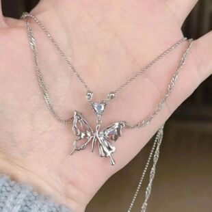 Sweet Pink Bow Necklace, Rhinestone Star Pendant Clavicle Ch