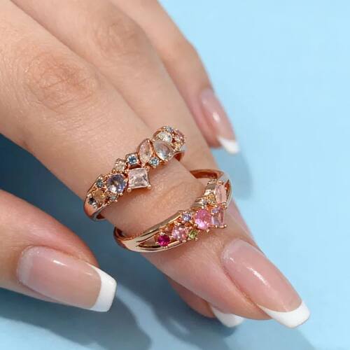 Elegant Irregular Zircon Copper Plated with Gold Rings for W