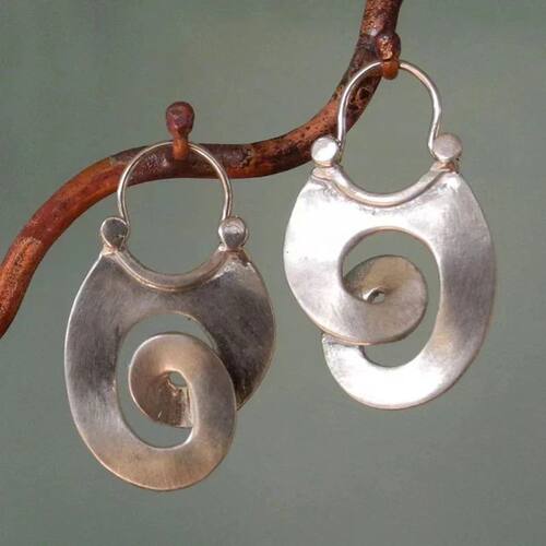 Gypsy Curl Metal Hoop Earrings for Women Jewelry vintage Sil