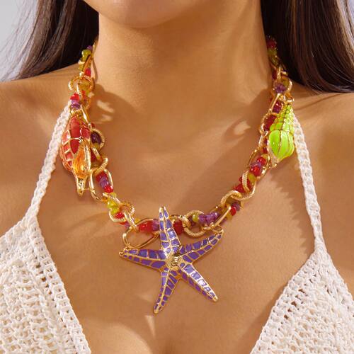 Fashion Enamel Drip Oil Starfish Conch Large Collar Choker N