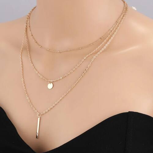 New Women Fashion Gold Color 3 Layers Chain Necklace Hollow