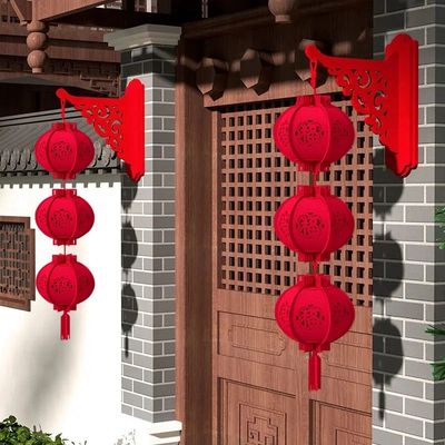 Chinese Lantern New Year Decoration 2026 Flocking Cloth Red