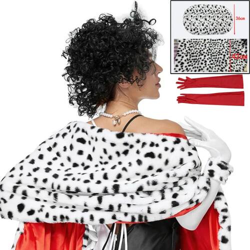 Movie Black and White Cruella Spotted Dog Shawl Cape ndy Got