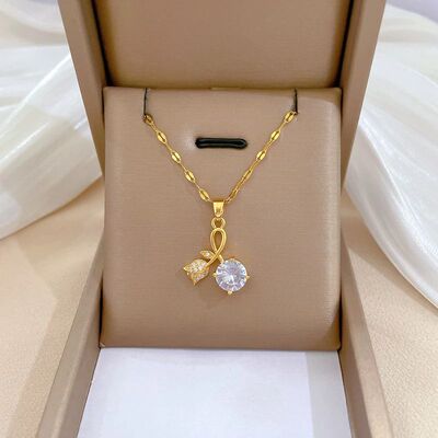 Fashion Heart Rose Pendant Necklace for Women Vintage Classi