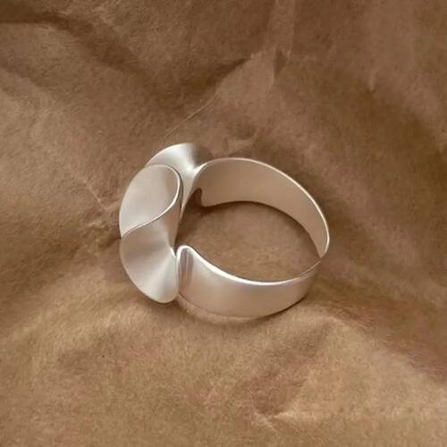 Retro Matte Silver Opening Rings Geometric Wave Lace Adjusta