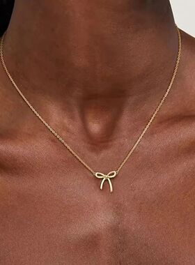Stainless Steel Bowknot Lucky Necklace For Women Gold Color