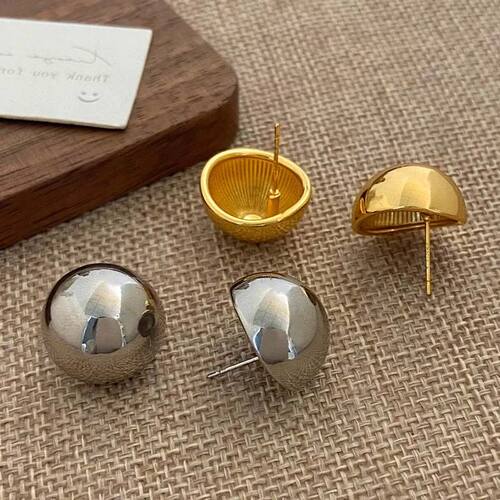 Punk Metal Big Ball Round Stud Earrings for Women Girls 2024