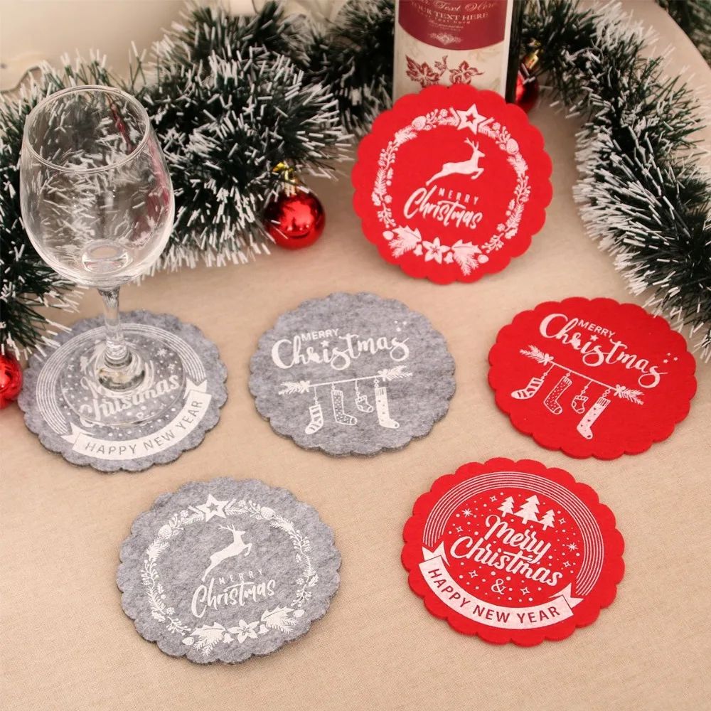 3Pcs Christmas Wine Tea Cup Mat Xmas e Elf Drink Coasters Di