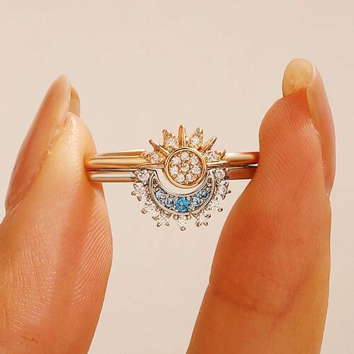 New Celestial Blue Sparkling Moon Sun Star Crystal Ring for