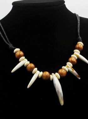 Tribal Imitation Wolf Teeth Beaded Necklace Adjustable Lengt
