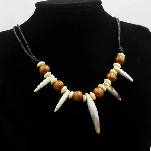Tribal Imitation Wolf Teeth Beaded Necklace Adjustable Lengt