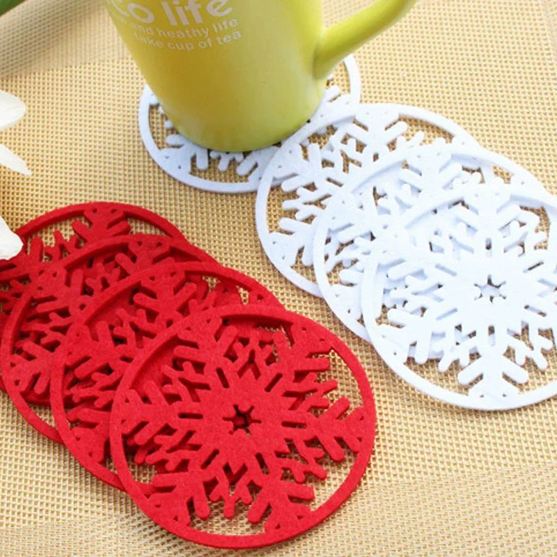 5PCS/Lot Felt Snowflake Coasters for Drinks Round Christmas
