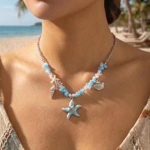 Summer Beach Vacation Necklace For Women Starfish Shell Pend