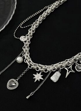 Y2K Rivet Heart Pendant Imitation Pearl Metal Wrapped Chain