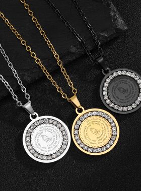 Stainless steel round prayer hand pendant necklace inlaid wi