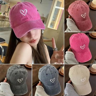 New Embroidery Peach Heart Spring/Summer Hat Wash Denim Casu