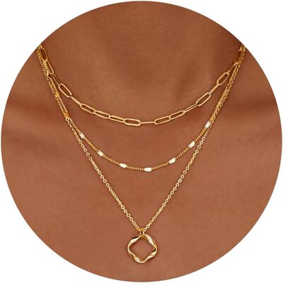Layered 14K Gold Plated Necklaces for Women Stackable Silver