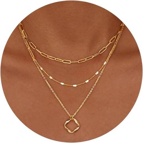 Layered 14K Gold Plated Necklaces for Women Stackable Silver