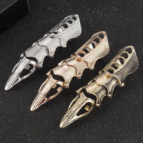 Gothic Scroll Joint Armor Knuckle Metal Full Finger Ring Hip