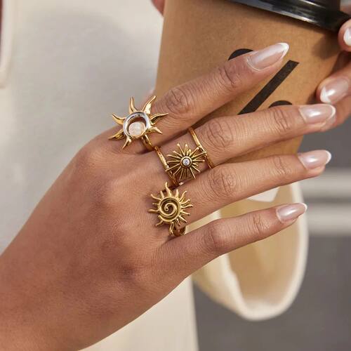 Stainless Steel Vintage Zircon Sun Star Shape Double Layer L