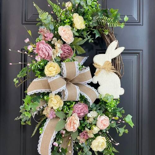 Easer Bunny Wreah For Fron Door Wall Arificial Rabbi Wreah S