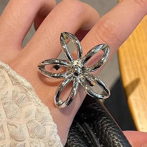 Personalized Copper Hollow Flower Ring Exaggerated Open Adju