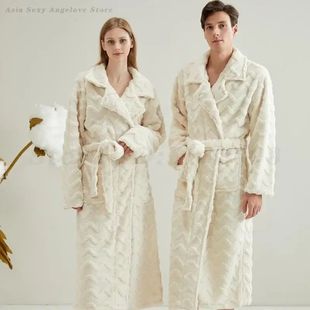 Winter Warm Plush Flannel Bathrobe Nightgown Thicken Coral F