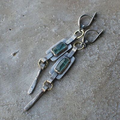 Super Long Geometric Green Stone Earrings for Women Indian T