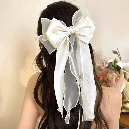 1Pcs Lace Hair Bow Clip Coquette Bow Barrettes with Long Tai