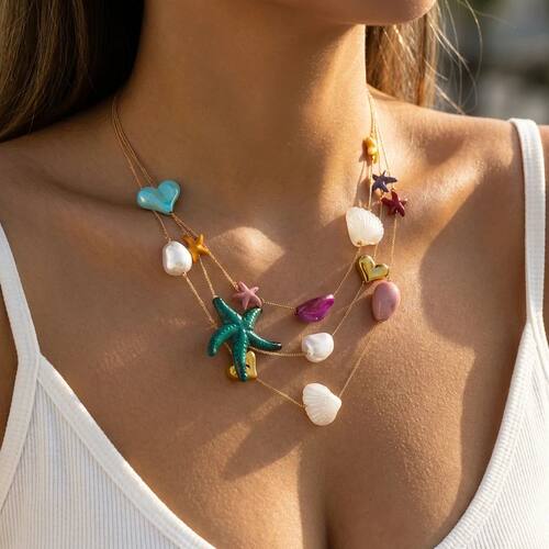 Ocean Style Multilayer Resin Starfish Shell Necklace For Wom