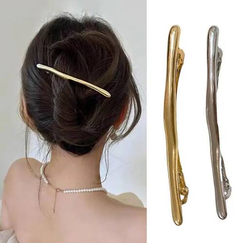 Women New Simple Metal Golden Strip Long Barrettes Hair Clip