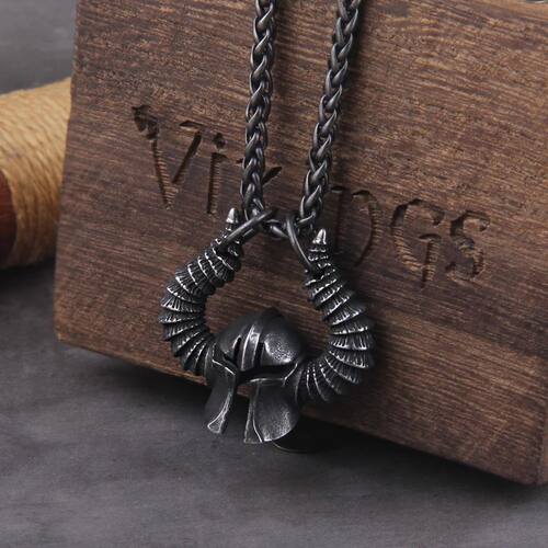 Men's Viking Spartan Helmet Necklace Stainless Steel Ram Hor