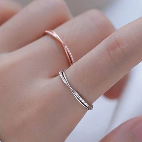 Simple Cross Adjustable Ring for Women, 925 Silver Pave Zirc