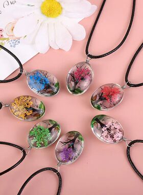 Handmade Glass Pendant Necklace with Real Dried Baby's Breat