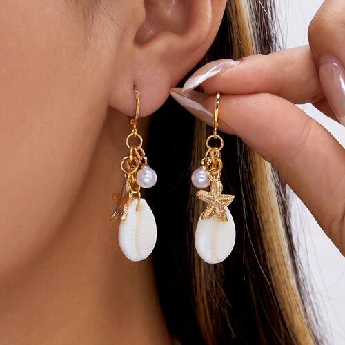 Bohemian Cowrie Shell Drop Earrings For Women Gold Color Sta