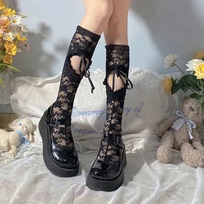 Women Sexy Heart Hollow Floral Lace Long Socks Lolita Unifor