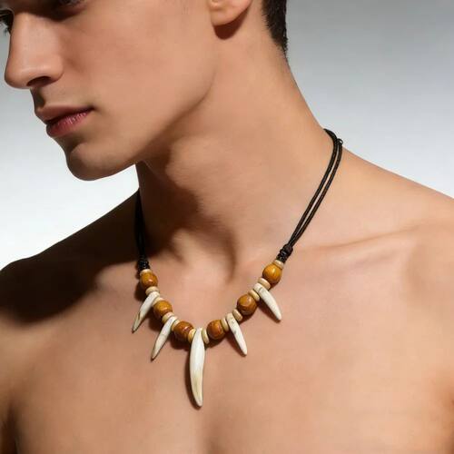 Hot sale acrylic imitation wolf teeth beaded necklace adjust