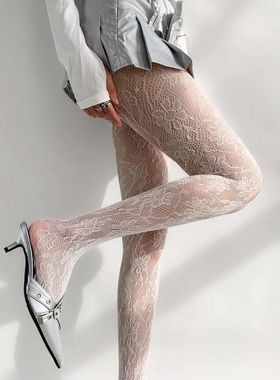 New White Fishnet Floral Print Pantyhose Women Sexy Slimming