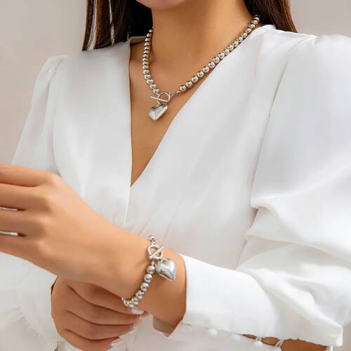 Punk Vintage OT Buckle Choker Set 2Pcs Gold Heart Pendant Ne