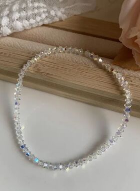 Shiny Transparent White Thin Crystal Bracelet for Women Simp