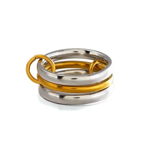 Stainless Steel Plain Band Rings Unisex 3 Layer Overlap Stac