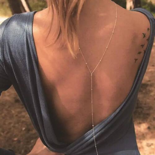 Small Round Bead Back Drop Chain Necklace for Women Elegant