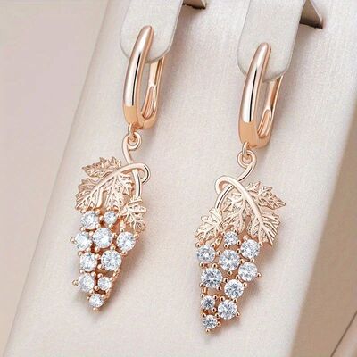 Gold Color Grape Cz Dangle Women's Earrings for Party Daily