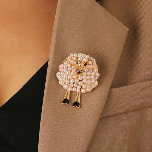 Vintage Pearl Metal Sheep Brooches for Women Men Gold Color