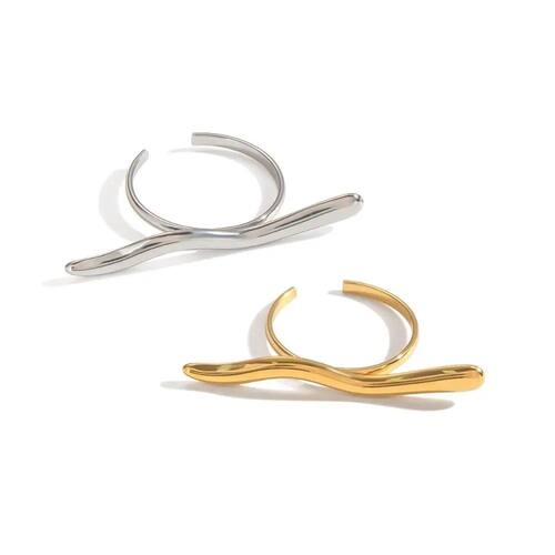 Stainless Steel Wavy Line Ring 18k Gold Plated Waterproof Mi