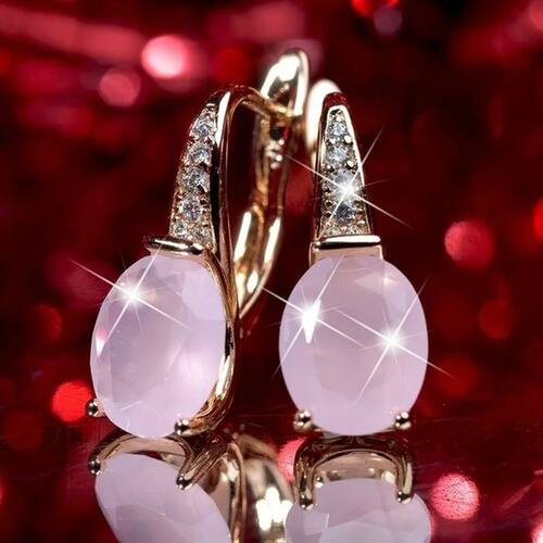Luxury Round Crystal Pink Stone Hoop Earrings for Women Brid