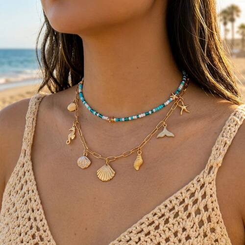 Boho Shell Starfish Scallops Pendant Necklace For Women Ocea