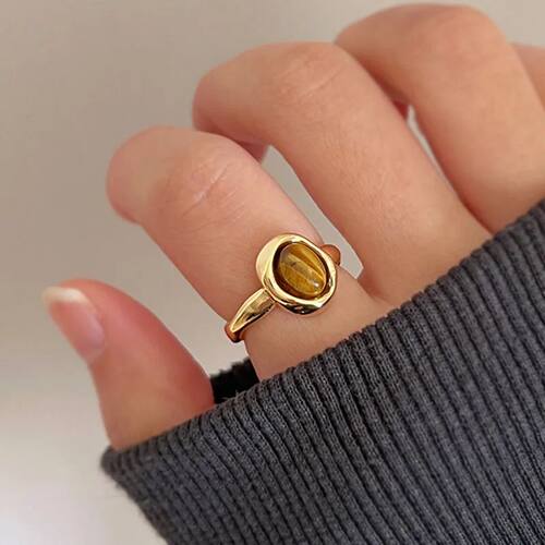 Retro Tiger's Eye Stone Finger Ring Fashion Brown Stone Ring