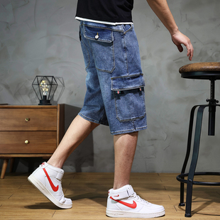 男夏季 休闲7分裤 薄款 裤 肥佬多包工装 弹力宽松多口袋七分牛仔短裤